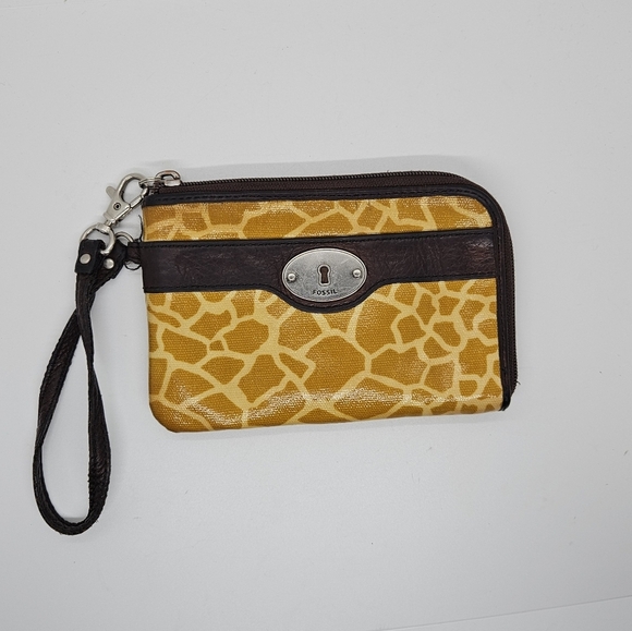 Fossil Key-Per coated canvas wristlet wallet giraffe print - Picture 1 of 7